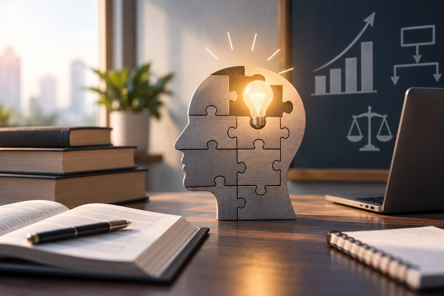 Student analyzing GMAT Critical Reasoning questions with argument structure, evidence evaluation and answer elimination concepts in a study environment.